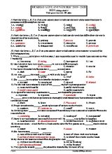 Đề khảo sát lần I môn Tiếng Anh Lớp 11 - Năm học 2019-2020 (Kèm đáp án)
